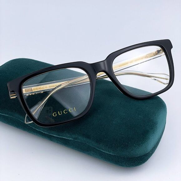 NEW GUCCI GG0560ON 005 Black/Crystal Gold Square Unisex Eyeglasses - Picture 1 of 13